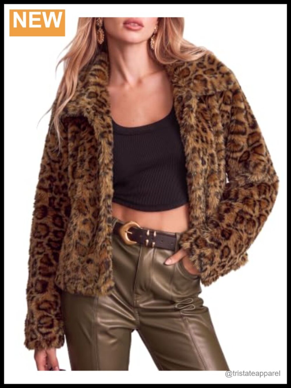 Faux Fur Jacket Women Cropped Winter Coat Fluffy Leopard Snap